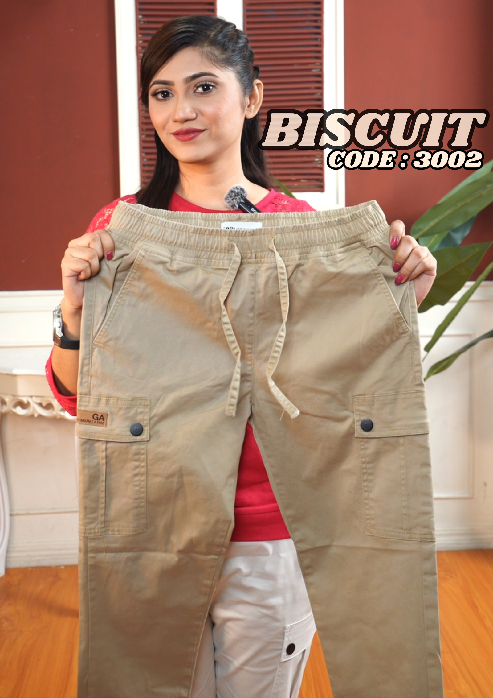 Woman Six Pocket Joggers-( Biscuit ). Code -3002